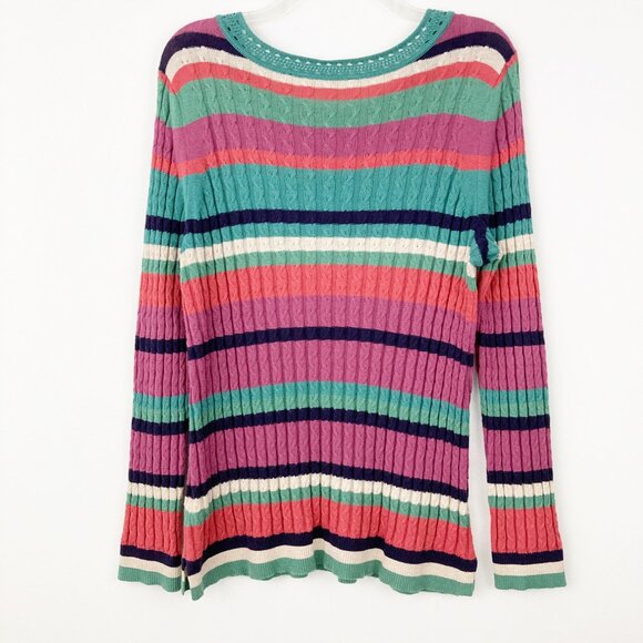 Soft Surroundings Isidor Sweater Size M Cable Knit Striped Cashmere Silk Cotton - Picture 2 of 8